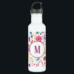 Garrafa Monograma de Aquarela Floral Moderna<br><div class="desc">Bonito pintura aquosa de flores silvestres. Personalizar alterando o inicial.</div>