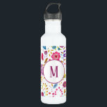 Garrafa Monograma de Aquarela Floral Moderna<br><div class="desc">Bonito pintura aquosa de flores silvestres. Personalizar alterando o inicial.</div>
