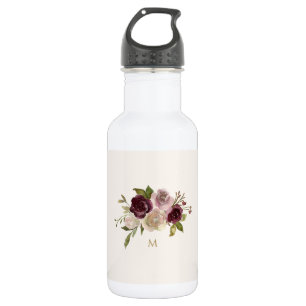 Garrafa Monograma de Aquarela Floral Rosa Moderna