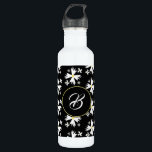 Garrafa Monograma de Ilustração Floral de Margarida Branca<br><div class="desc">Padrão com garrafa d'água de ilustração de flor branca</div>