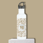 Garrafa Monograma de impressão Chic Beige Zebra<br><div class="desc">Uma garrafa de água branca de na moda apresenta uma impressão em branco e bege acentuada com o monograma inicial. Crie ou dê como presente.</div>