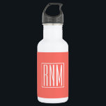 Garrafa Monograma de Iniciais | Branco Sobre O Coral<br><div class="desc">3 iniciais monogramadas.</div>