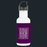 Garrafa Monograma de Iniciais | Branco Sobre Roxo Profundo<br><div class="desc">Upbeat & moderno.</div>