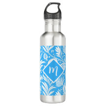 Monograma de Padrão Floral Tropical Azul