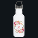 Garrafa Monograma Dourado Floral Cor-de-Água Rosa<br><div class="desc">Garrafa Dourada Floral Rosa Elegante Monograma Cor de Água Rosa Rosa</div>