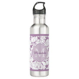 Garrafa Monograma feminino floral roxo moderno com nome