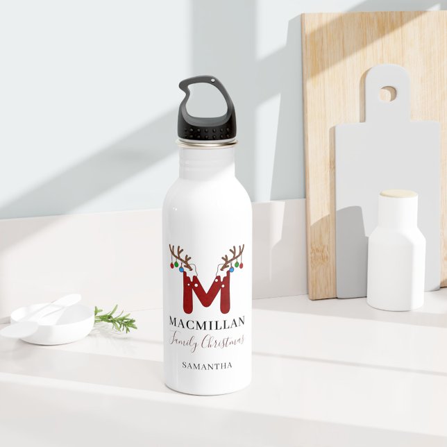 Garrafa Monograma Feriados de Natal Nome da Família (Christmas Monogram Water Bottle)