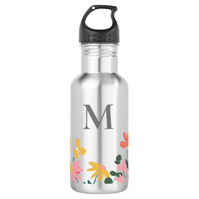 Garrafa Monograma Flor Personalizado (Frente)