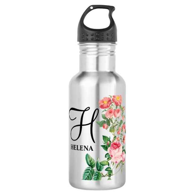 Garrafa Monograma Floral Botânico Personalizado Vintage (Frente)