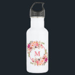Garrafa Monograma Floral Cor-de-Água Rosa<br><div class="desc">Garrafa de água Elegante Monograma Floral Rosa Rosa</div>