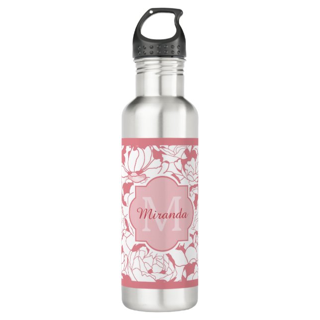 Garrafa Monograma Floral Girly Da Rosa claro Moderna Com N (Frente)