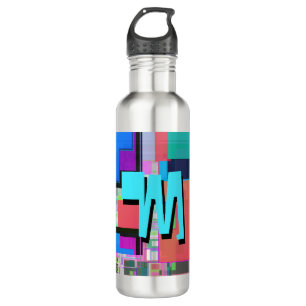 Garrafa Monograma geométrico colorido do azul de turquesa