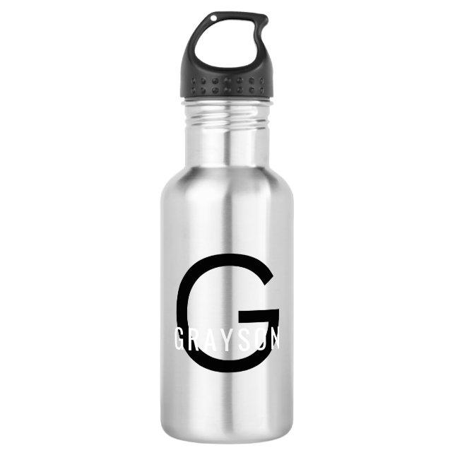 Garrafa Monograma mínimo personalizado branco preto (Frente)