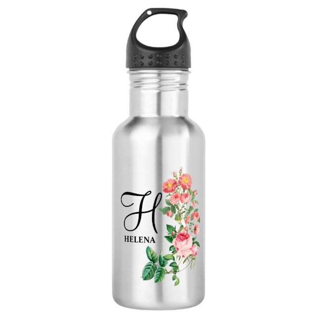 Garrafa Monograma Personalizado Floral Botânico Vintage (Frente)