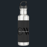 Garrafa Monograma Preto de Cinza Única na moda<br><div class="desc">Você pode facilmente alterar as fontes,  a imagem de fundo e a cor,  os caracteres de letra.</div>