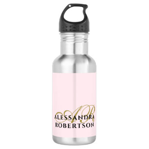 Garrafa Monograma Rosa Pastel Minimalista Dourado Preto El