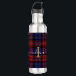 Garrafa Monograma - Script de Xadrez Tartan Rustic<br><div class="desc">Adicione um toque clássico e tradicional às suas sessões de bebendo com esta garrafa de água de cheque vermelho roxo Clan MacLachlan tartan. Faz um presente de excelente ou como um presente para você mesmo, ou combina com sua última decoração nesta temporada. Combine o seu novo vidro tartano com o...</div>