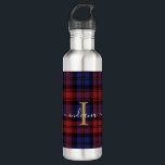 Garrafa Monograma - Script de Xadrez Tartan Rustic<br><div class="desc">Adicione um toque clássico e tradicional às suas sessões de bebendo com esta garrafa de água de cheque vermelho roxo Clan MacLachlan tartan. Faz um presente de excelente ou como um presente para você mesmo, ou combina com sua última decoração nesta temporada. Combine o seu novo vidro tartano com o...</div>