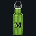 Garrafa Monograma Verde Moderno Personalizado<br><div class="desc">Garrafa de água de aço inoxidável com monograma verde personalizado</div>