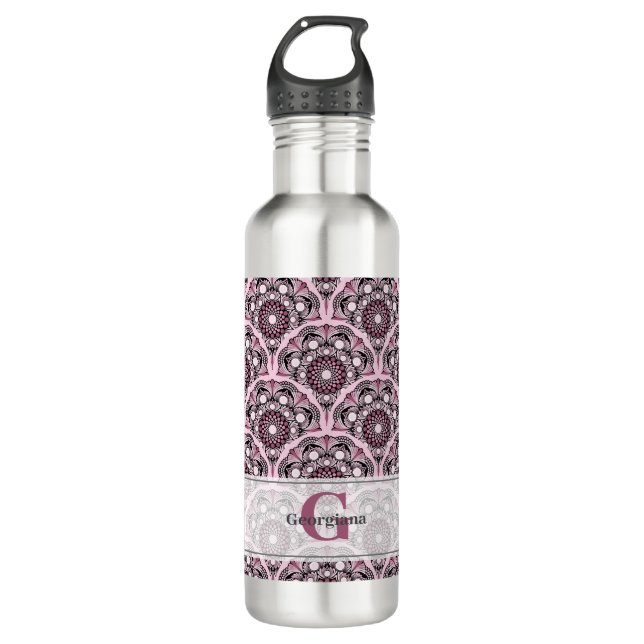Garrafa Monogramas Deco Dusky Rosa Cherry Blossom Mandala (Frente)