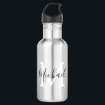 Garrafa Monogramas Personalizados De Volta À Escola<br><div class="desc">Mande seus filhos de volta para a escola com estilo, com essas garrafas de água de monograma na moda. Perfeito para viagens ao parque, praia, esportes e picnics. O frasco apresenta o nome e o nome dos seus filhos, todos os estilos de fonte, tamanho e cor do texto podem ser...</div>