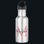 Garrafa Monogramas personalizados de volta às colinas esco<br><div class="desc">Mande seus filhos de volta para a escola com estilo, com essas garrafas de água de monograma na moda. Perfeito para viagens ao parque, praia, esportes e picnics. O frasco apresenta o nome e o nome dos seus filhos, todos os estilos de fonte, tamanho e cor do texto podem ser...</div>