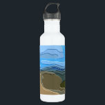 GARRAFA MONTANHAS<br><div class="desc">Um design brilhante e colorido abstrato de uma vista de montanha,  com céu azul,  rocha e árvores.</div>