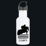 Garrafa Mostrar Silhueta de Jumper para Amantes de Cavalo<br><div class="desc">Uma silhueta de cavalo e cavaleiro apresentando um cavaleiro equestre em um saltador/caçador pulando sobre uma cerca.</div>