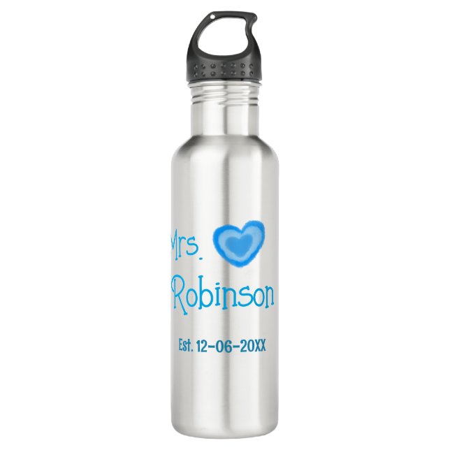 Garrafa Noiva para ser Sra adicionar nome data azul aquare (Frente)