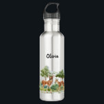 Garrafa Nome da floresta de veados<br><div class="desc">Uma floresta,  paisagem florestal com uma mãe e um veado-criança fofos. Personalize e adicione um nome. Letras negras.</div>