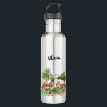 Garrafa Nome da floresta de veados<br><div class="desc">Uma floresta,  paisagem florestal com uma mãe e um veado-criança fofos. Personalize e adicione um nome. Letras negras.</div>