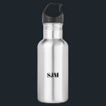 Garrafa Nome das iniciais do monograma personalizado preto<br><div class="desc">Monograma personalizado elegante e minimalista Nome garrafa de água de aço inoxidável</div>