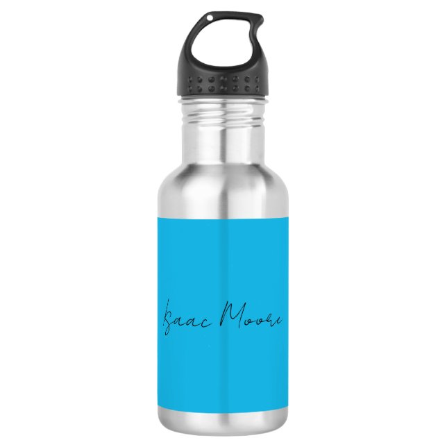 Garrafa Nome de Caligrafia Azul Elegante Simples (Frente)