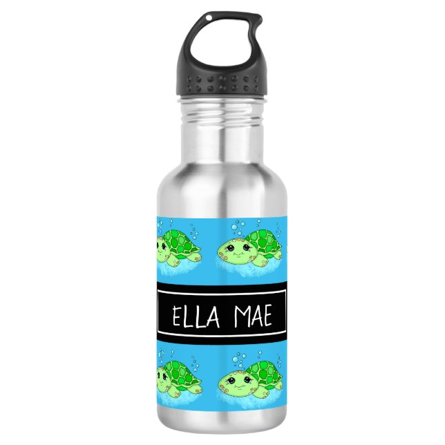 Garrafa Nome de Cartoon de Tartaruga Cuta Personalizada (Frente)