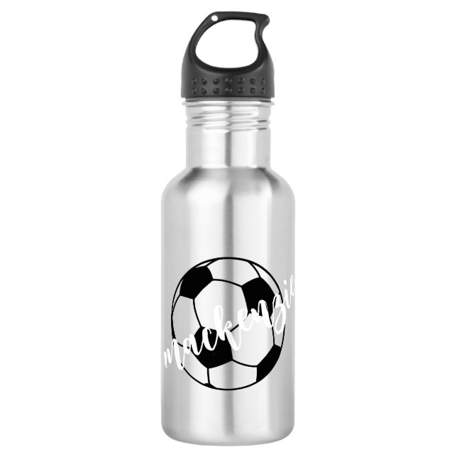 Garrafa Nome de Script Personalizado Soccer Preto Branco (Frente)