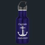 Garrafa Nome do Adicione da Âncora Branca do Capitão Náuti<br><div class="desc">Esta design náutica branca tem uma âncora e uma corda com a palavra "Capitão" acima e um nome para você personalizar abaixo. presente de excelente para um pai,  tio,  irmão ou amigo que adora velejar.</div>