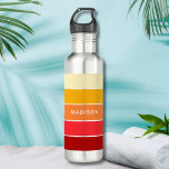 Garrafa Nome do Bloco de Cores de Verão Coloridas Moderno<br><div class="desc">O moderno Colorido Summer Color Block Name Stainless Steel Water Bottle apresenta um design colorido e moderno padrão de blocos coloridos em tons de vermelho e laranja com seu nome personalizado. Perfeito como presente para Natal, aniversário, feriados, escola, faculdade, prédio de equipes e muito mais. Concebido por © Evco Studio...</div>