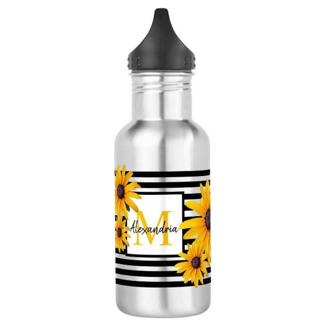 Garrafa Nome do Monograma Flor Amarelo Faixa Preta (Esquerda)