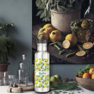 Garrafa Nome do padrão de limão amarelo-aquarela