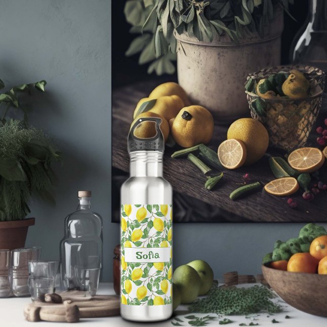 Garrafa Nome do padrão de limão amarelo-aquarela (Criador carregado)