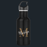Garrafa Nome do Script Feminino do Monograma Dourado Elega<br><div class="desc">Elegante Dourado Monograma Feminino Nome De Escrita Feminina De Aço Inoxidável Garrafa De Água De Aço. Personalize facilmente esta moderna e elegante garrafa de água de aço inoxidável com seu monograma e nome personalizados.</div>