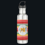 Garrafa Nome e monograma em tiras<br><div class="desc">Uma garrafa de água de na moda apresenta um padrão de listras de aquarela acentuado com o seu monograma inicial e nome próprio em um script de chic. Crie ou dê como presente.</div>