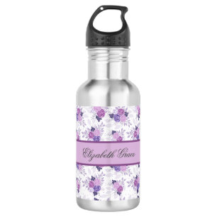 Garrafa Nome Monograma Rosa Floral Roxo Meninas