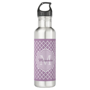 Garrafa Nome Monogrammed roxo de Quatrefoil da lavanda