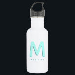 Garrafa Nome Personalizado 3D do Modern Cut Fun Monograma<br><div class="desc">Garrafa de água com monograma,  com seu nome personalizado como uma inicial de sombra em turquesa e chaleira. Moderno,  minimalista,  simples e divertido,  esta design movida pela tipografia dá um legal dom personalizado!</div>