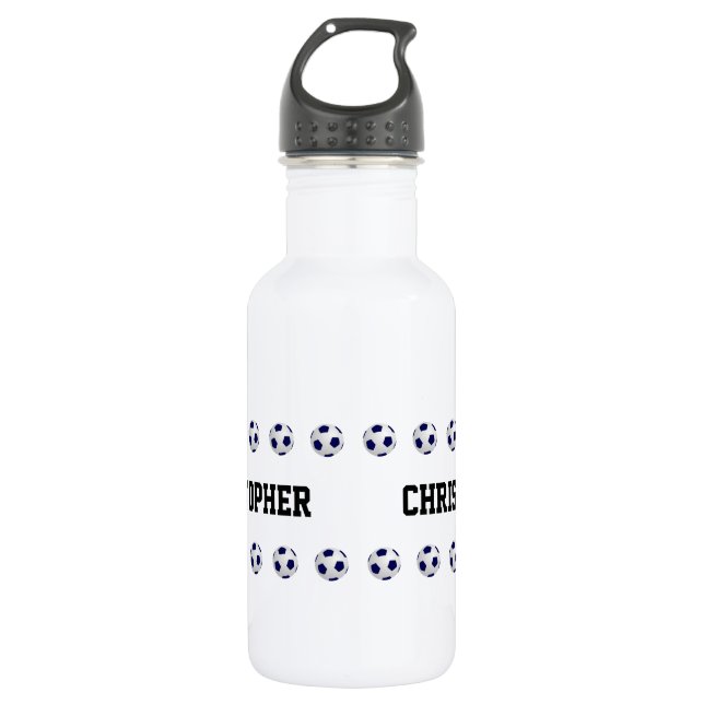 Garrafa Nome Personalizado, Bola de Futebol, Branco (Frente)