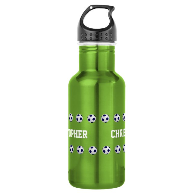 Garrafa Nome Personalizado, Bolas de Futebol, Neon Green (Frente)