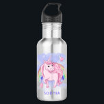 Garrafa Nome Personalizado de Rapariga Moderna do Arco-Íri<br><div class="desc">Uma Garrafa de Água de Aço Inoxidável,  Cor Rosa,  do Unicórnio Moderno Arco-Íris Moderno,  elegante,  apresenta um unicórnio rosa giro andando sobre nuvens com arco-íris e corações amorosos ao fundo. Presente perfeito para as meninas no Natal,  aniversário,  chá de fraldas e muito mais. Concebido por © Evco Studio www.zazzle.com/store/evcostudio</div>