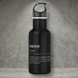 Garrafa Nome personalizado dicionário preto de tipografia<br><div class="desc">Presente moderno de garrafa de água branca e preta com uma definição engraçada do seu melhor amigo, colega de trabalho favorito ou membro da família - você também pode colocar sua palavra favorita. Você pode personalizar o título e a definição de tipografia do estilo do dicionário. Um presente de amigo...</div>