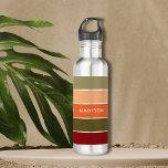 Garrafa Nome Personalizado do Bloco de Cores Colorido Mode<br><div class="desc">Este design colorido e moderno apresenta um padrão de blocos coloridos em burgundy,  verde,  laranja e esticado com seu nome personalizado #garrafas d'água # ware #personalizedgifts</div>